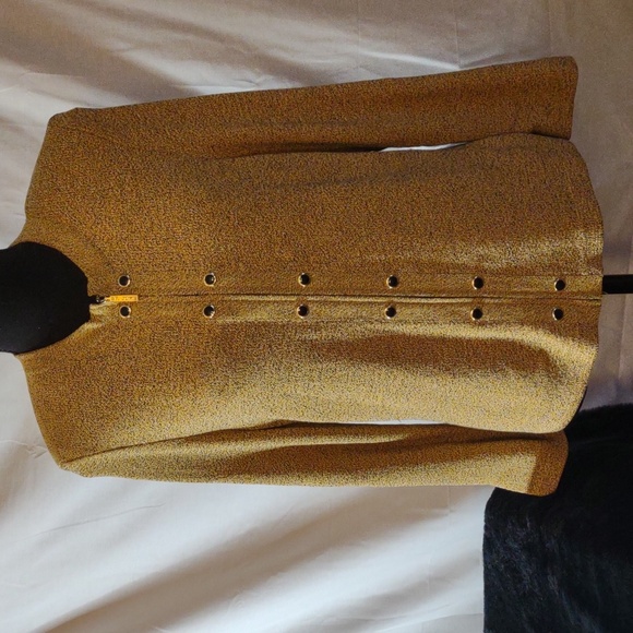 Vintage 80's Gold/Black Zip-Up Wool Blend Cardigan by St. John -Size 8 - Picture 5 of 14